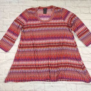 Premise 3/4 sleeve tunic blouse shirt orange red geometric zig zag chevron sz L